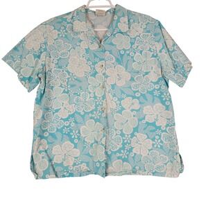 Go‎ Barefoot Hawaiian Shirt XL Blue Floral Made in USA Vintage Aloha Resort